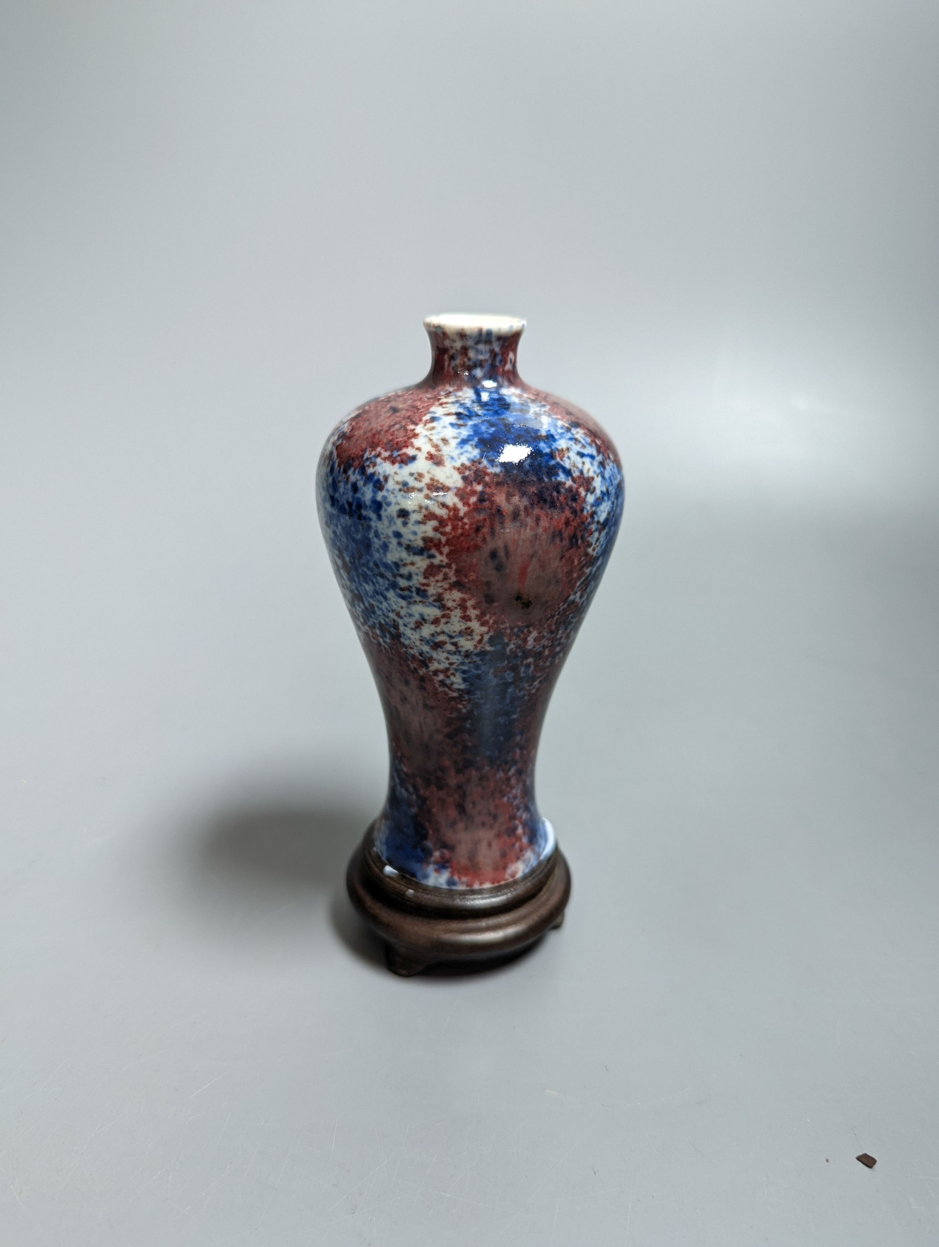 A Chinese powder blue and peach bloom glazed vase on stand 11cm excl stand